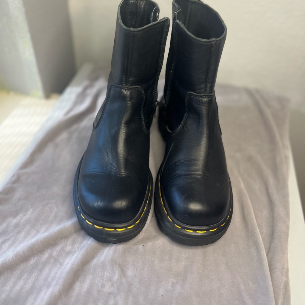 Dr. Martens Kids Black‎ Boots with Yellow Stitching